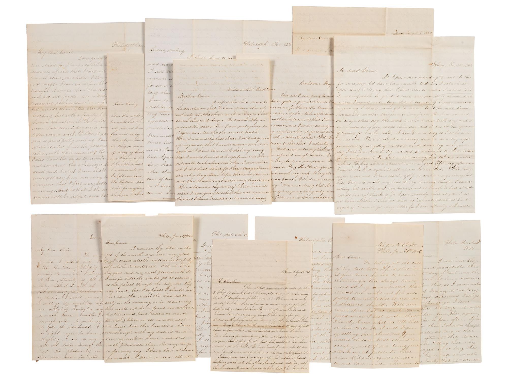 [CIVIL WAR]. War-date letters of Quaker artist and photographer Susan Walmsley (1843-1888) to her friend Carrie Wilson, with discussion of the war, politics, the Sanitary Fair, and more.