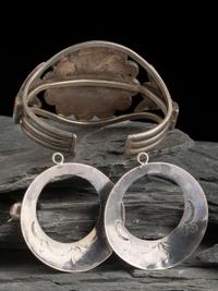 Zuni Sunface Cuff Bracelet AND Navajo Silver Earrings