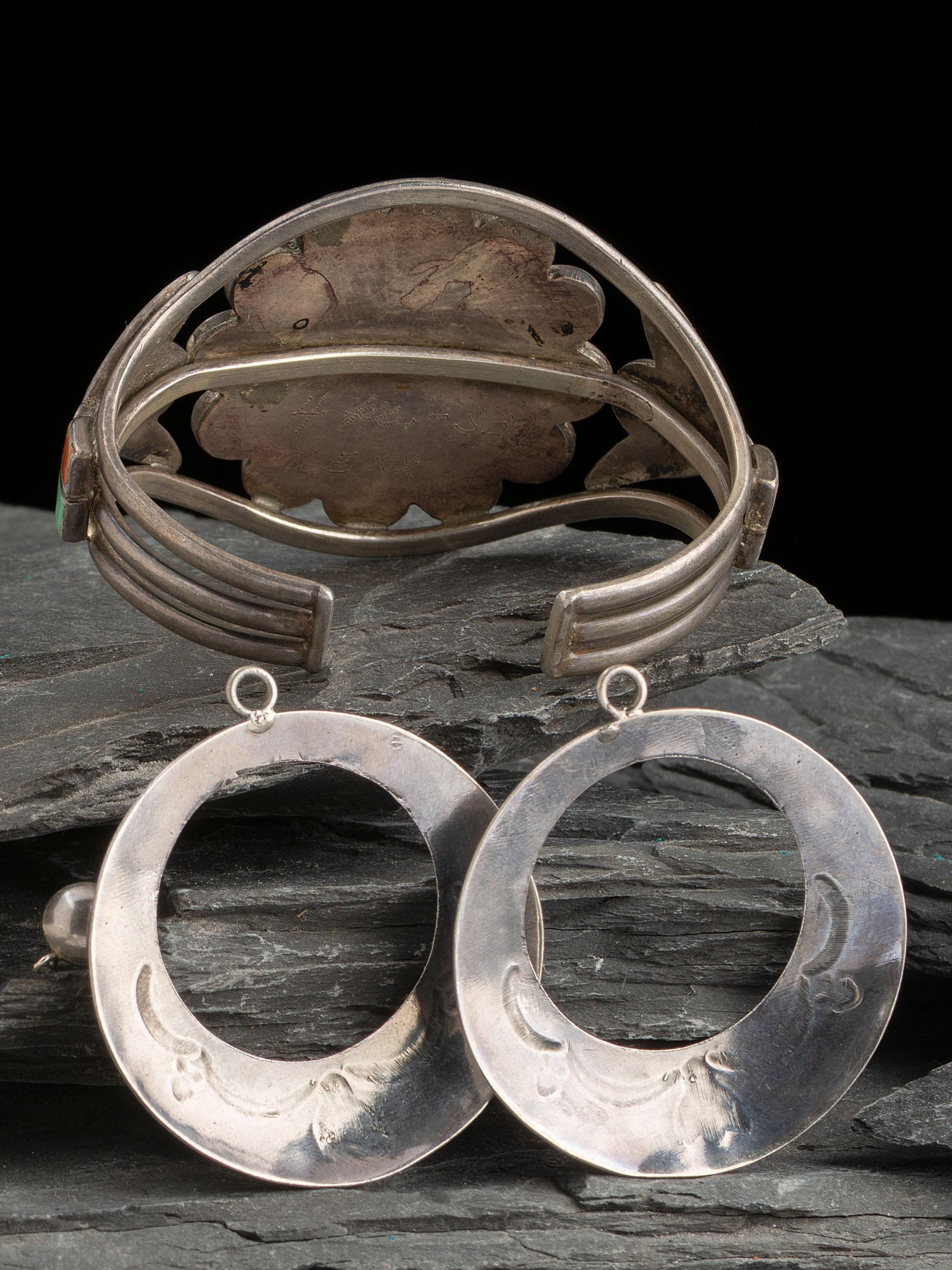 Zuni Sunface Cuff Bracelet AND Navajo Silver Earrings