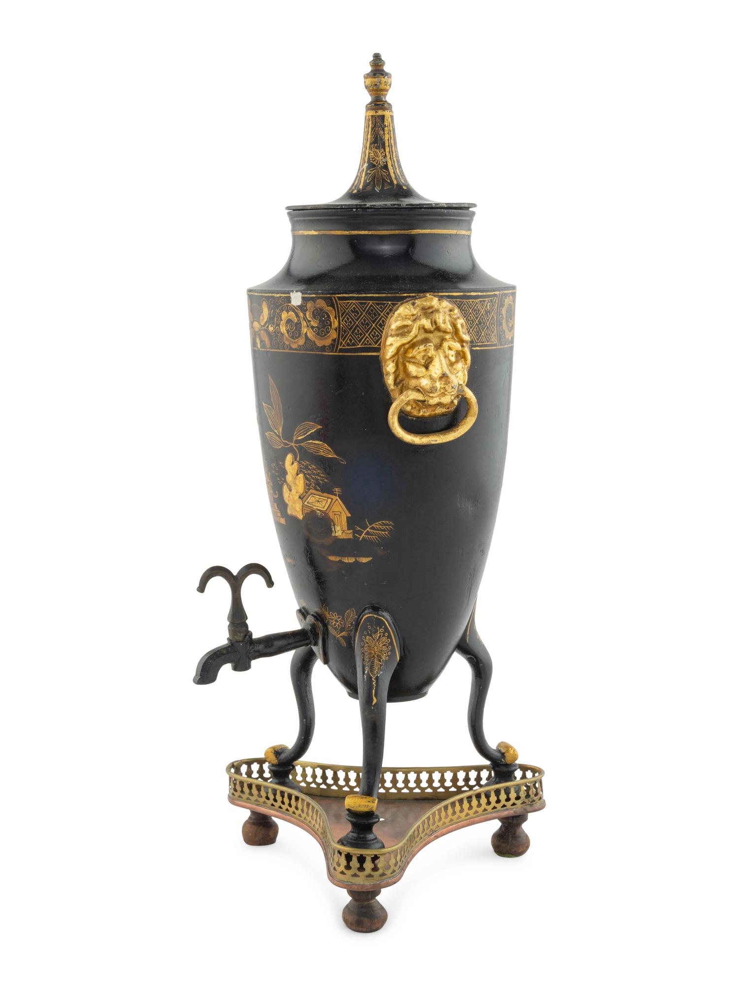 A Continental Tole Cafetière and Associated Stand