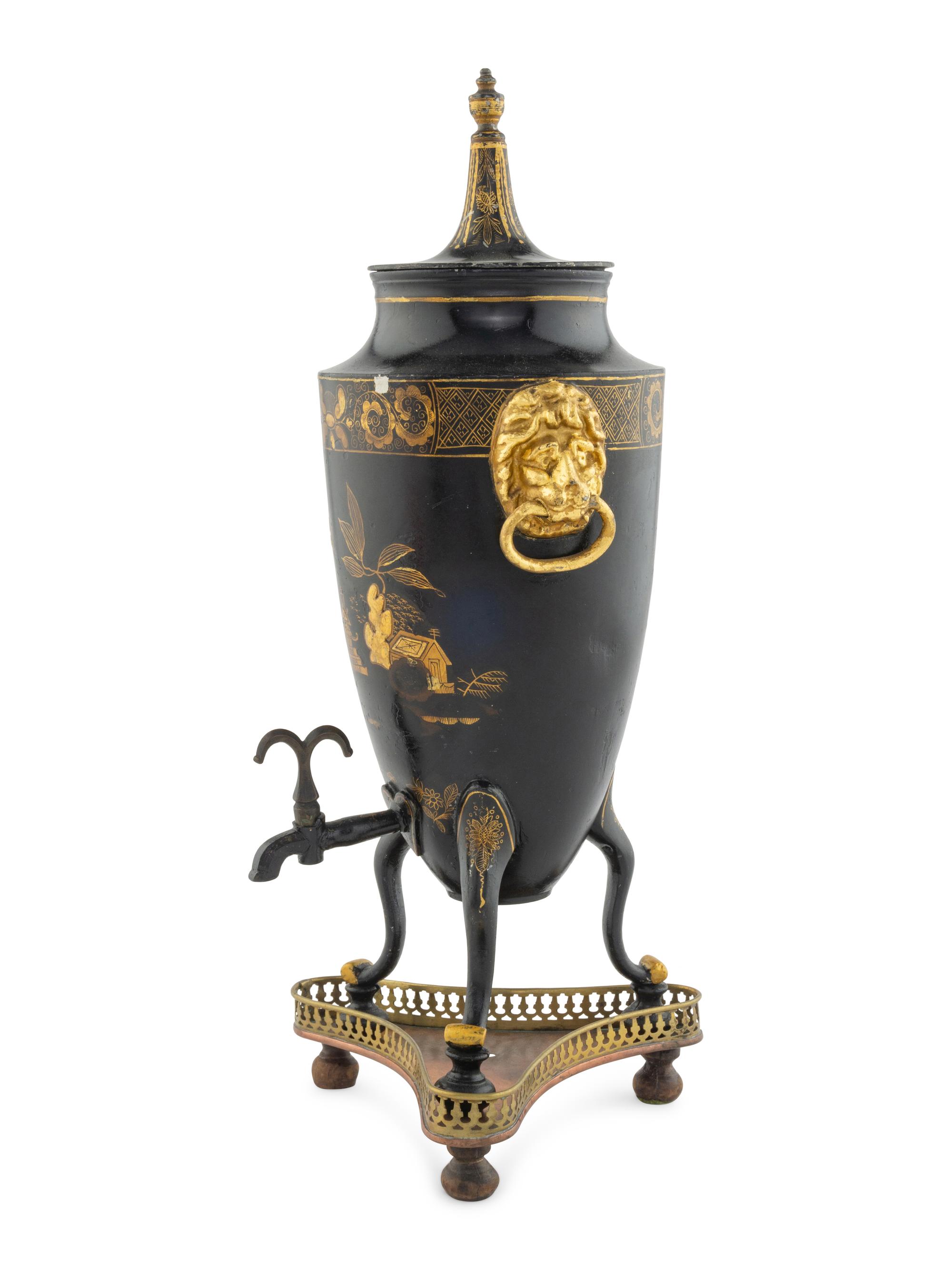 A Continental Tole Cafetière and Associated Stand