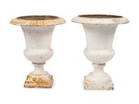 A Near Pair of White-Painted Iron Jardinières