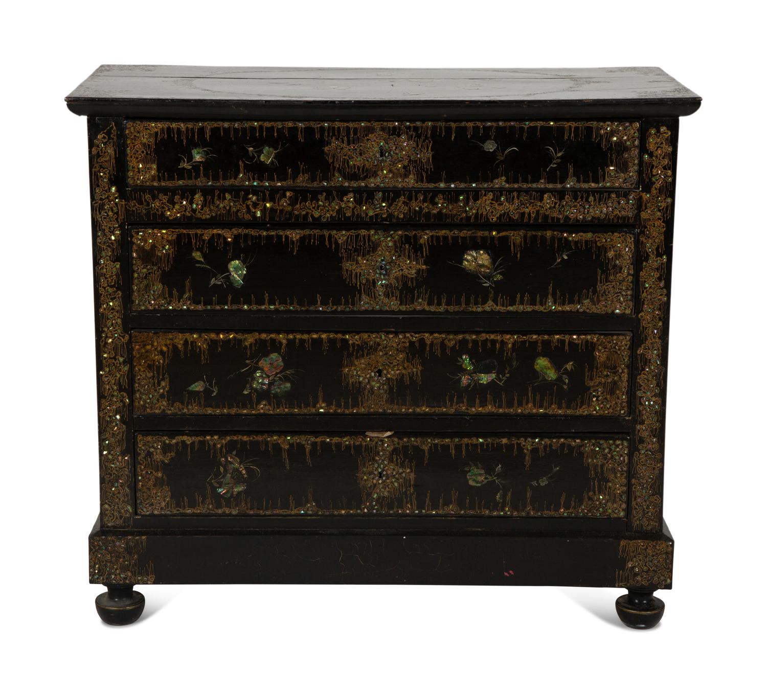 An English Ebonized and Mother-of-Pearl Inlaid Chest of Drawers — 19TH CENTURY