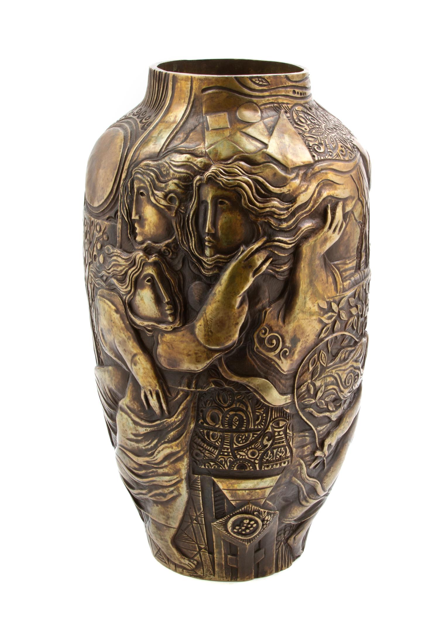 A Spanish Bronze Vase, Sunol Alvar (Spanish, b. 1935), Height 19 inches.