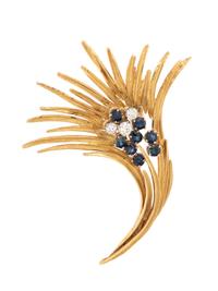 HAMMERMAN BROTHERS, YELLOW GOLD, DIAMOND AND SAPPHIRE BROOCH
