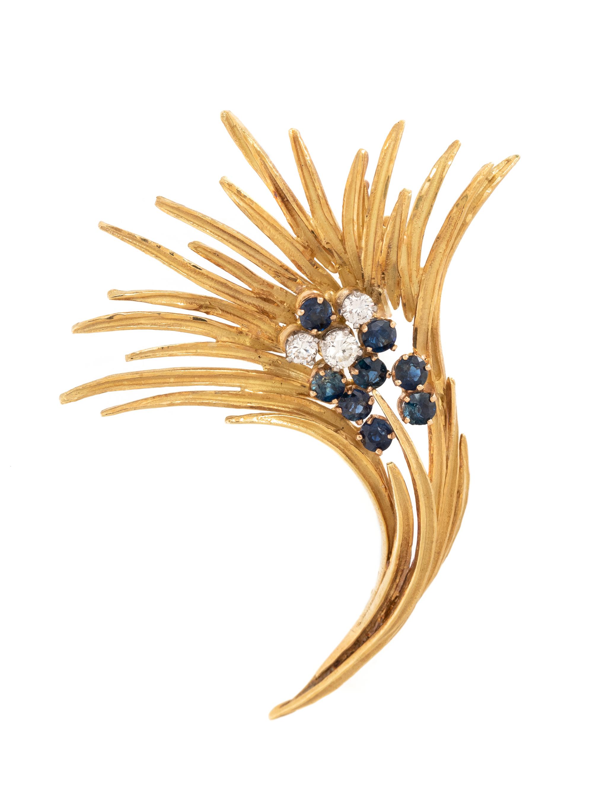 HAMMERMAN BROTHERS, YELLOW GOLD, DIAMOND AND SAPPHIRE BROOCH