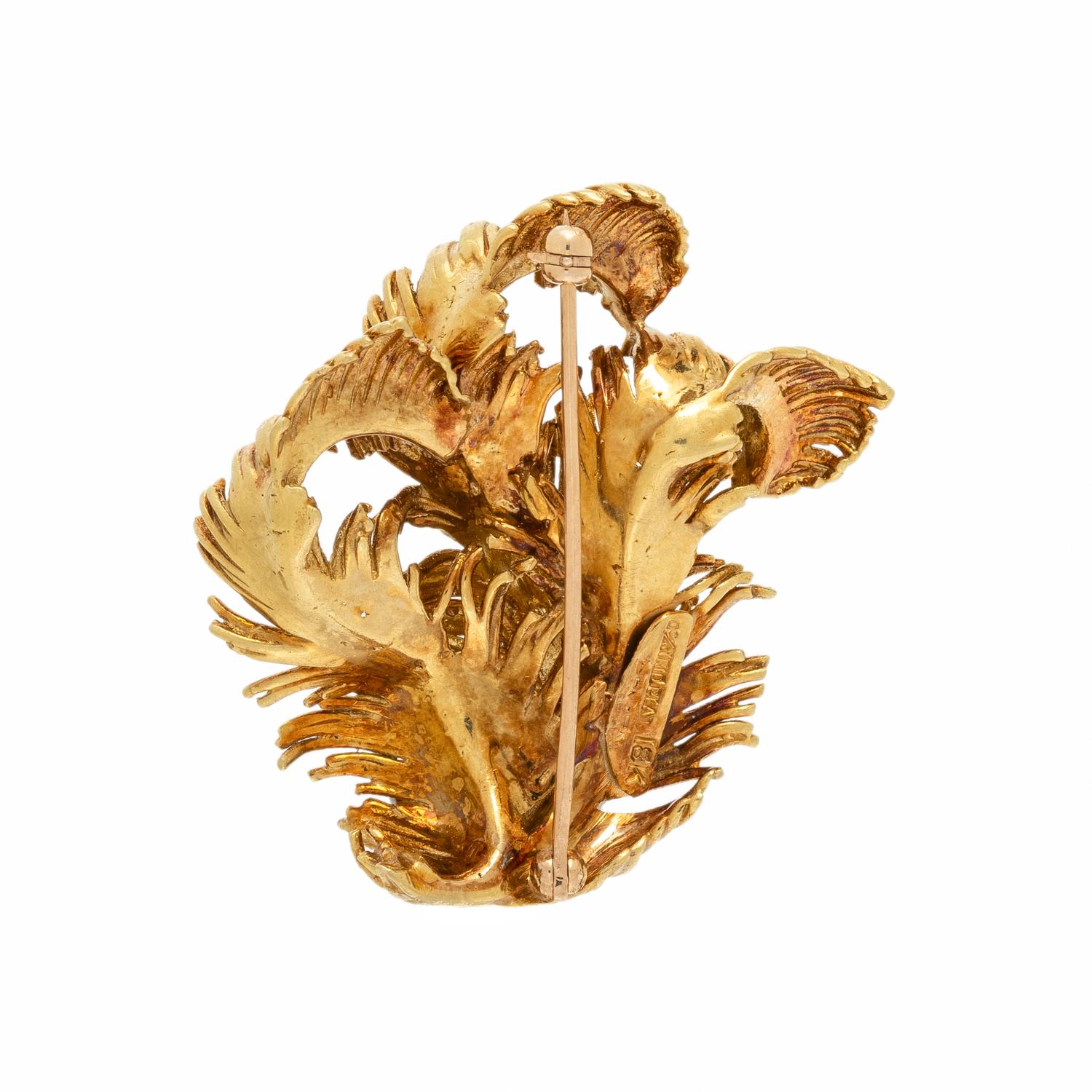 DIAMOND, YELLOW GOLD, AND PLATINUM BROOCH