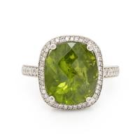 Peridot, Diamond, and White Gold Ring