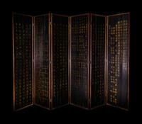 A Mother-of-Pearl Inlaid Black Lacquer Twelve-Panel Screen