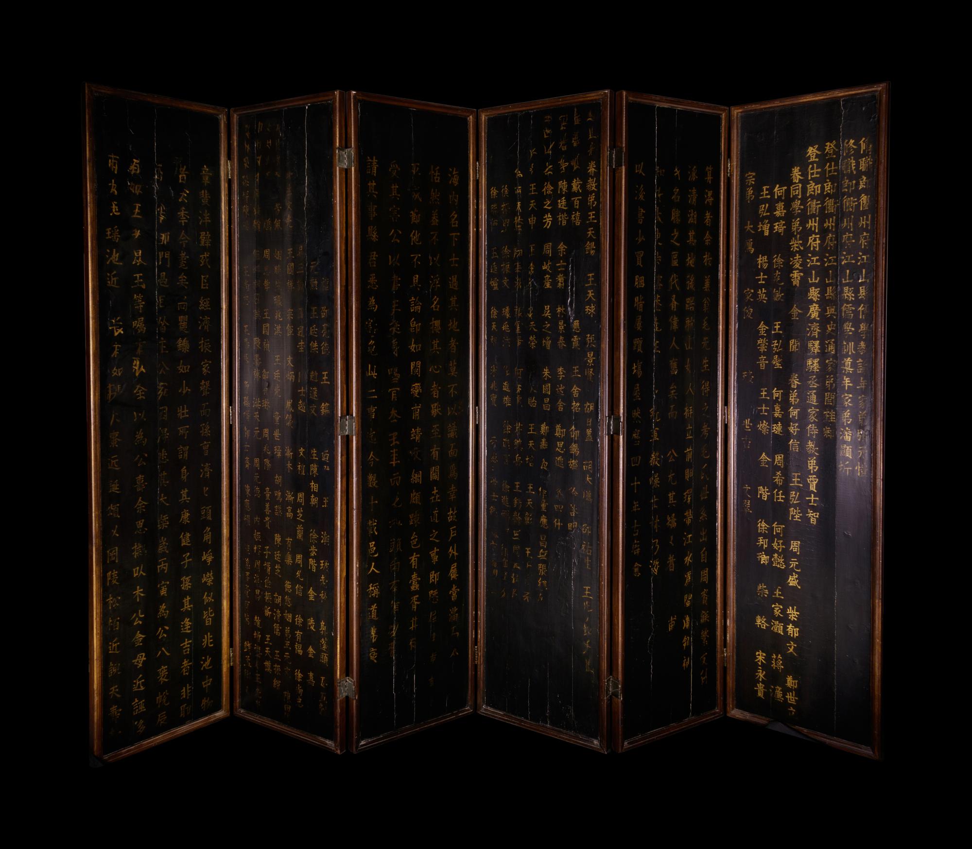 A Mother-of-Pearl Inlaid Black Lacquer Twelve-Panel Screen