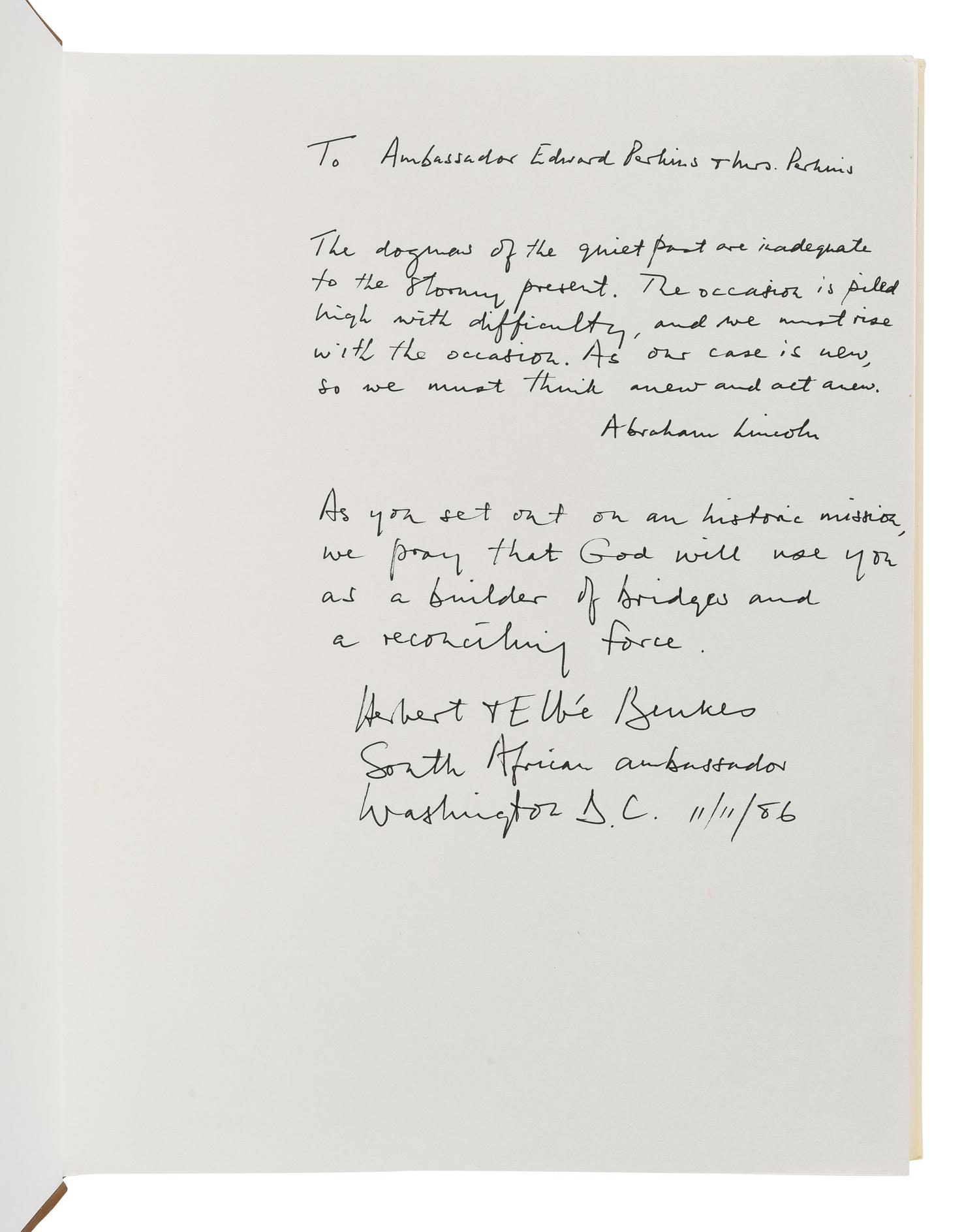 [PERKINS, Edward Joseph (1928-2020)]. [POLITICS]. A group of 9 works related to African Politics, many signed or inscribed to Perkins, including: