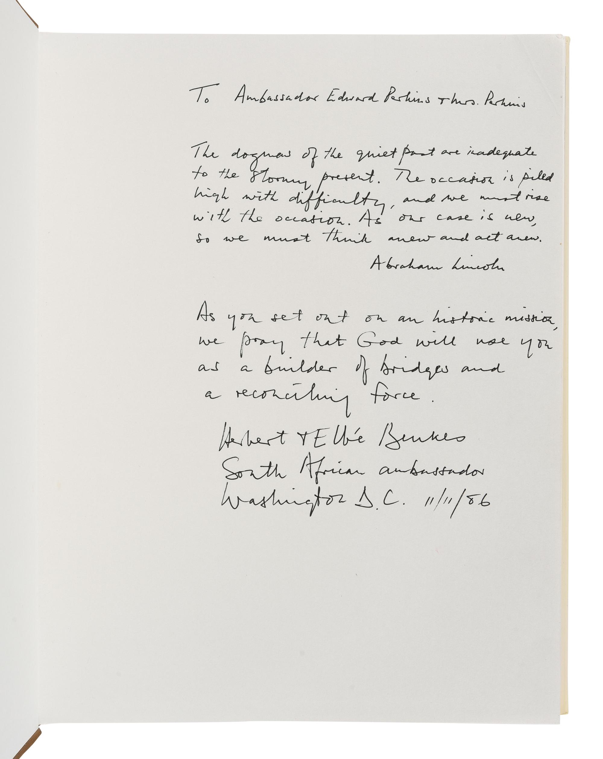 [PERKINS, Edward Joseph (1928-2020)]. [POLITICS]. A group of 9 works related to African Politics, many signed or inscribed to Perkins, including: