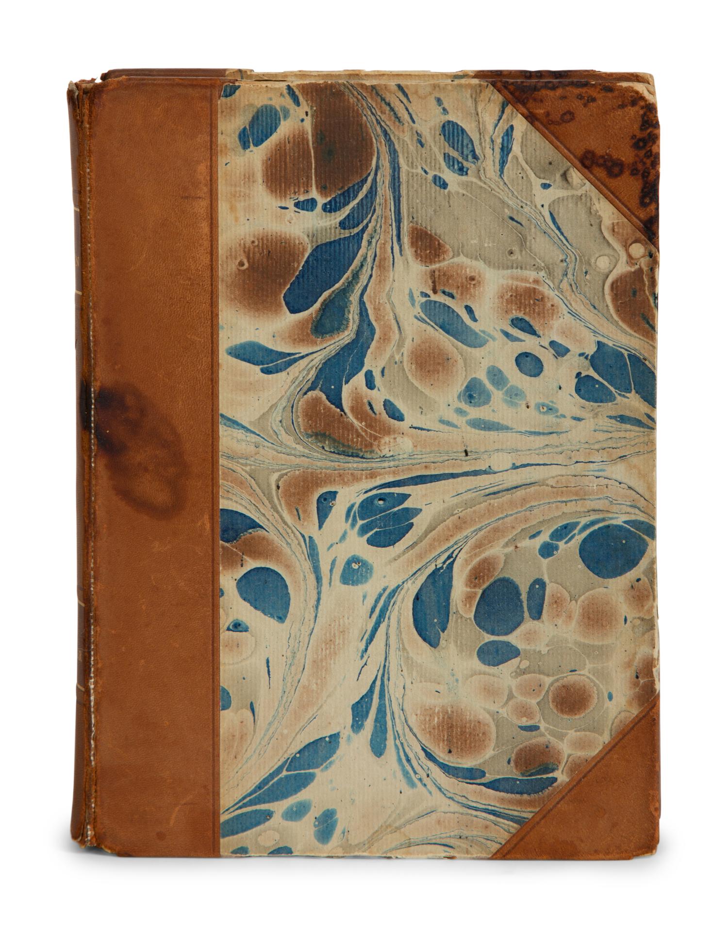Six Gilt-Tooled Leather Books with Marbled Boards