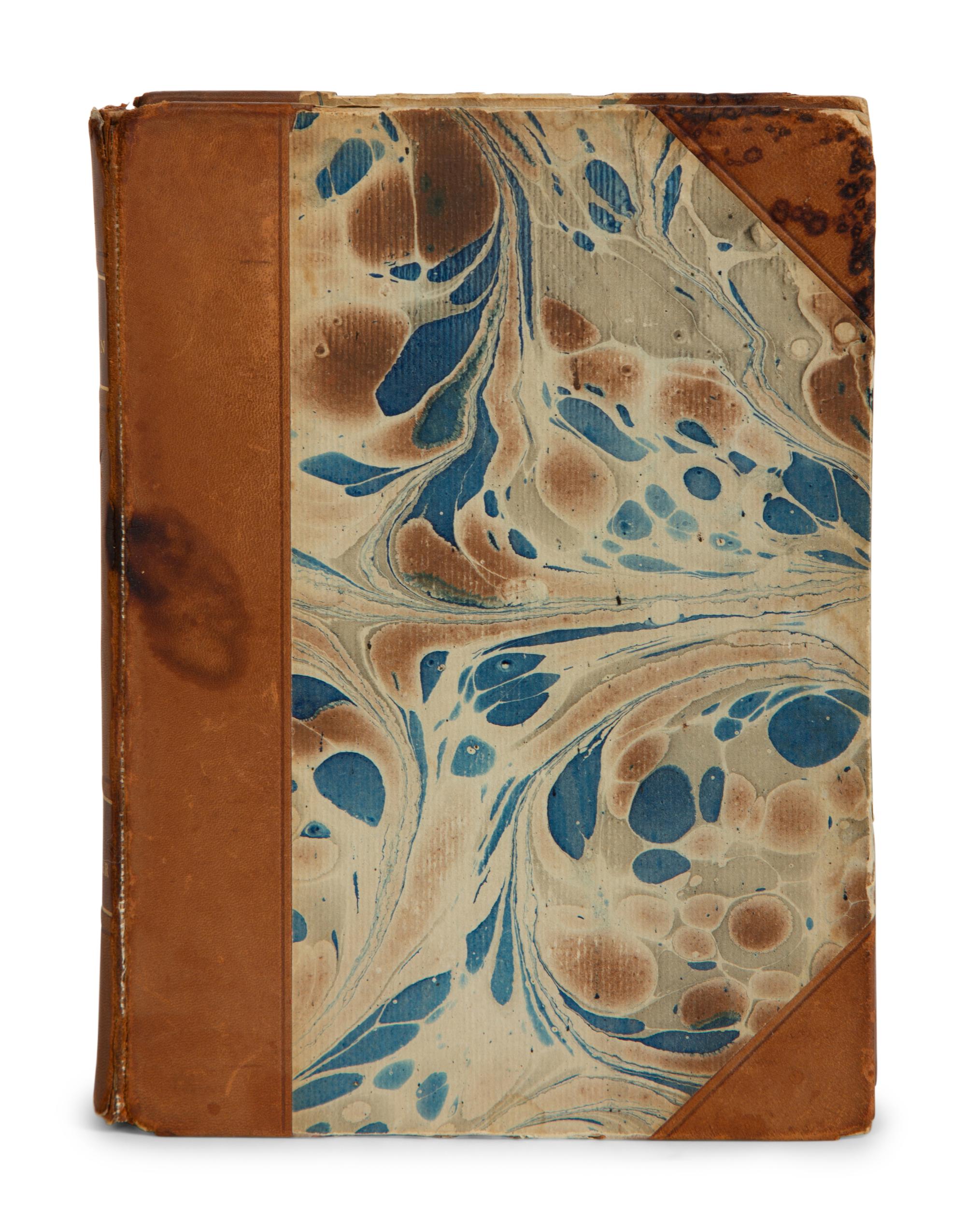 Six Gilt-Tooled Leather Books with Marbled Boards