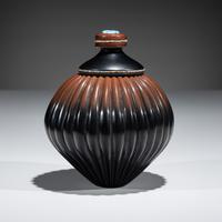 Black and Sienna Melon Jar, with Heishi and Turquoise Cabochon