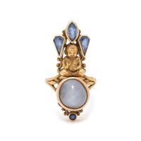 YELLOW GOLD, STAR SAPPHIRE AND SYNTHETIC SAPPHIRE RING