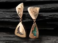 14K Gold Post Earrings, set with Druzy Chrysocolla and Cobalto Calcite