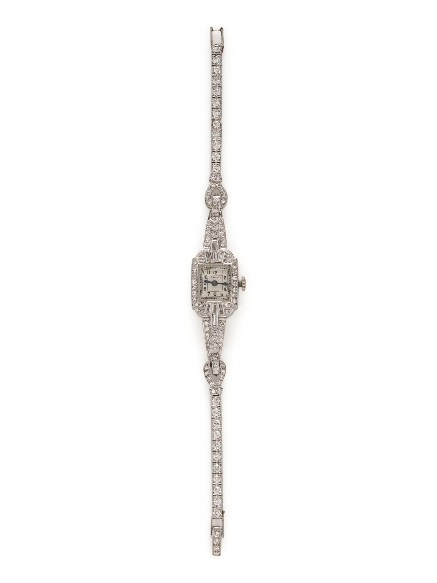 LONGINES, DIAMOND AND PLATINUM WATCH
