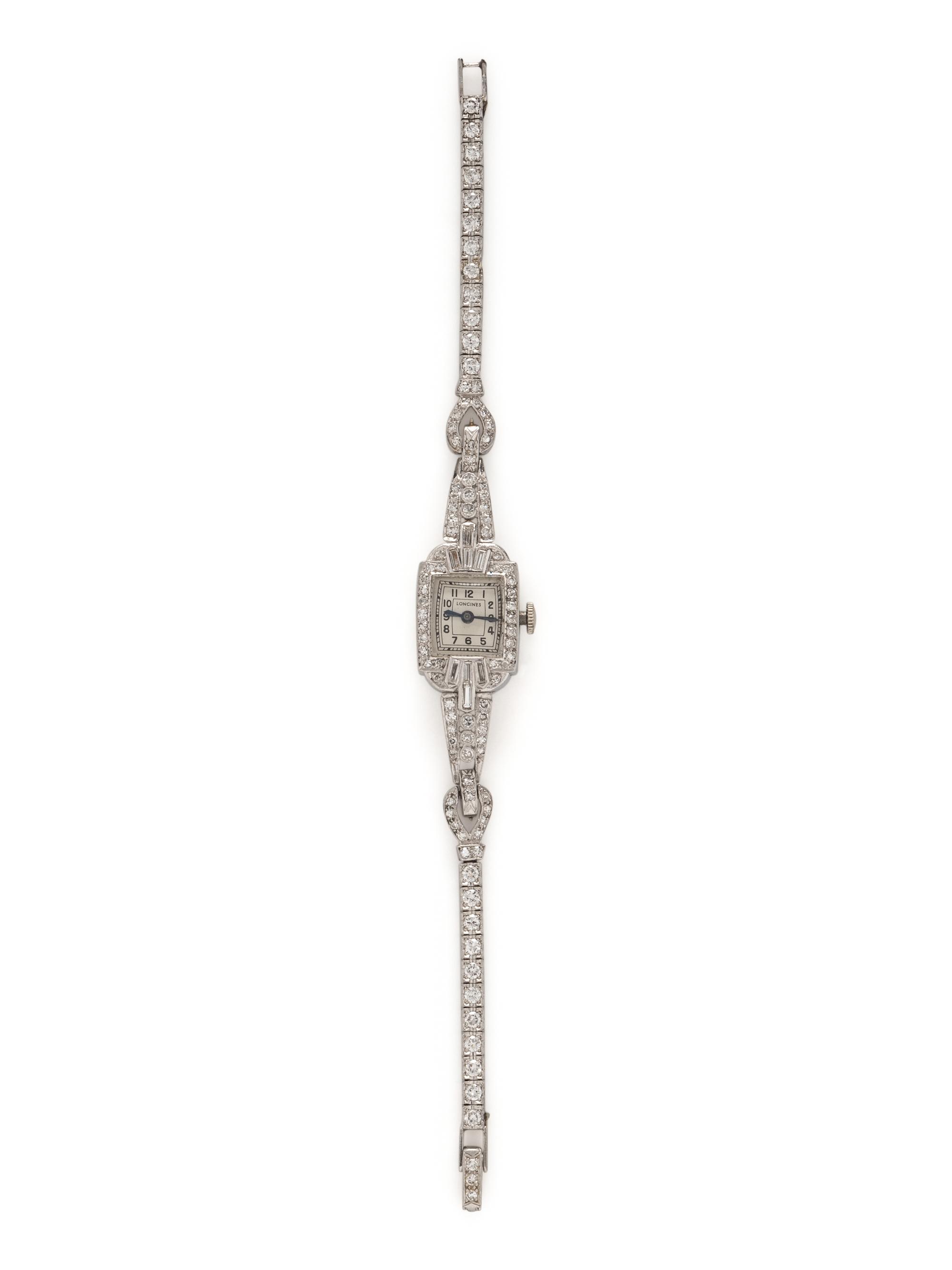 LONGINES, DIAMOND AND PLATINUM WATCH