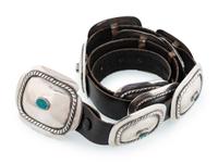 Southwestern-style Silver Concha Belt, with Turquoise Cabochons