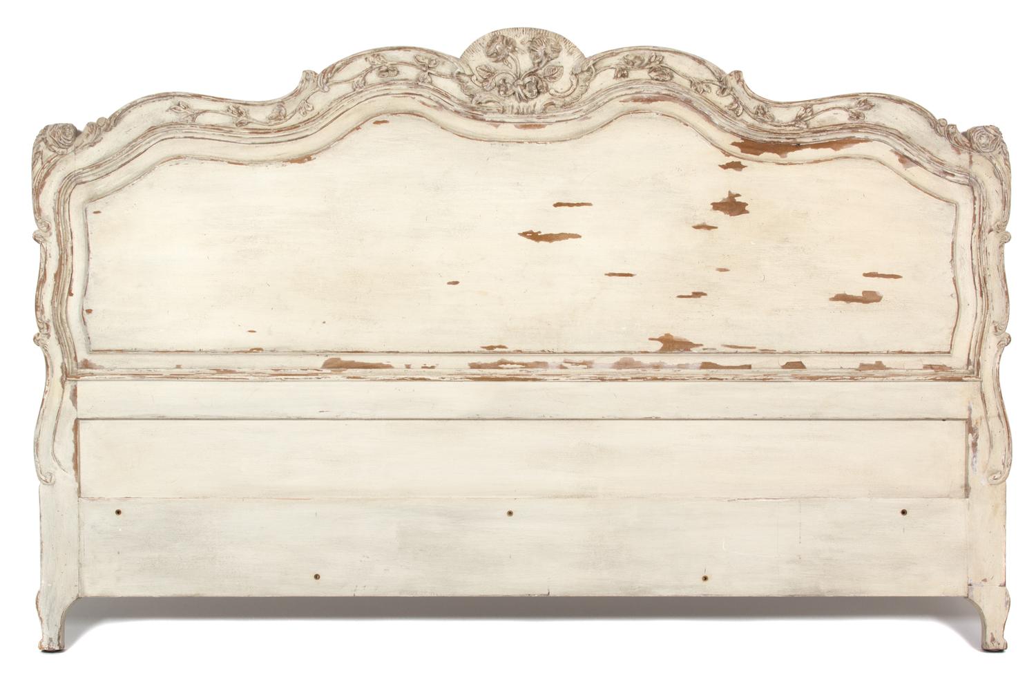 A Louis XVI Style Carved and Painted Wood King Size Headboard Height 51 inches. — 20TH CENTURY