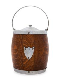 A Victorian Silver-Plate Mounted Oak Biscuit Barrel