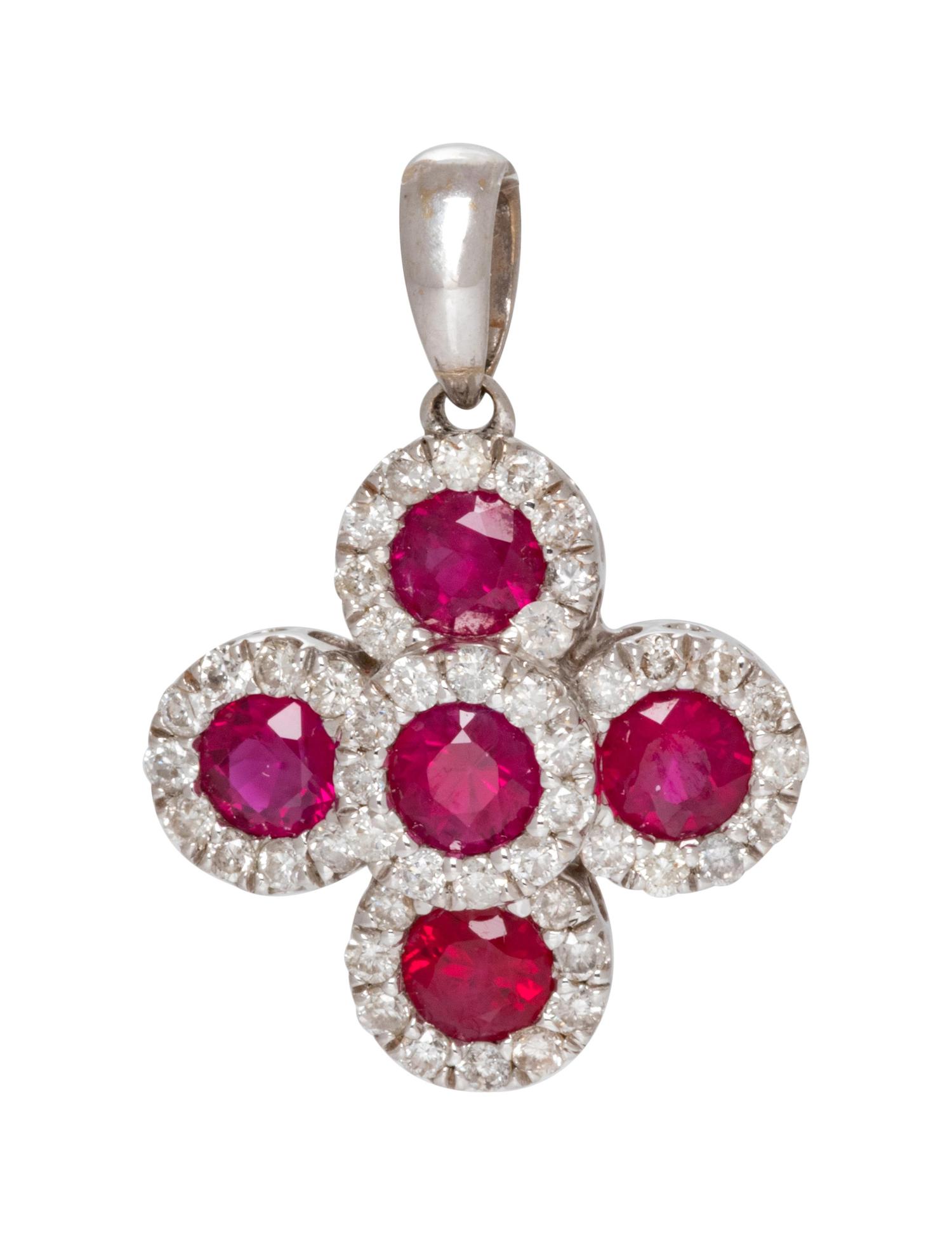A 14 Karat White Gold, Ruby and Diamond Pendant,