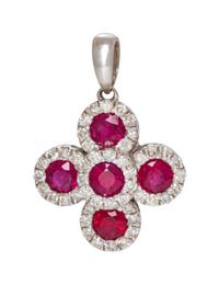 A 14 Karat White Gold, Ruby and Diamond Pendant,