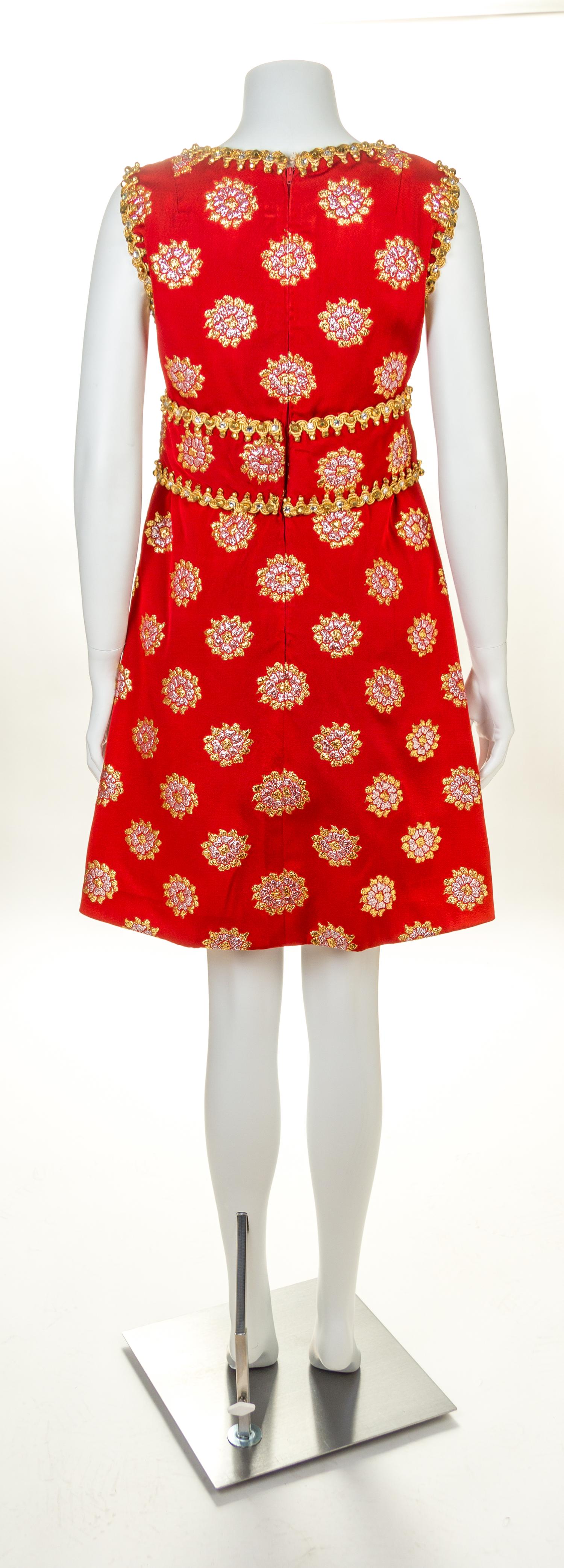 An Oscar de la Renta Red Silk Embellished Dress, No size.