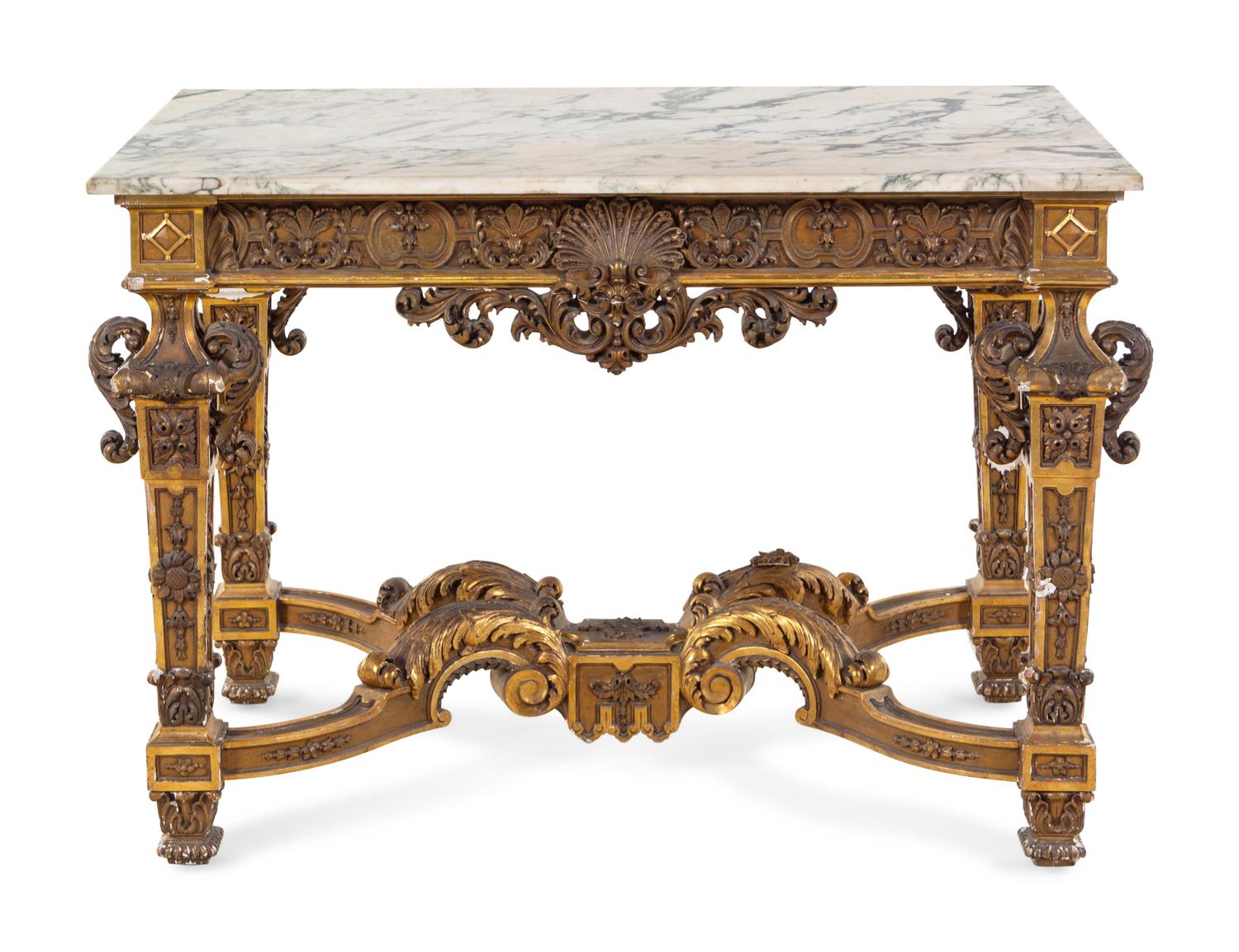 An Italian Carved Giltwood Marble-Top Center Table