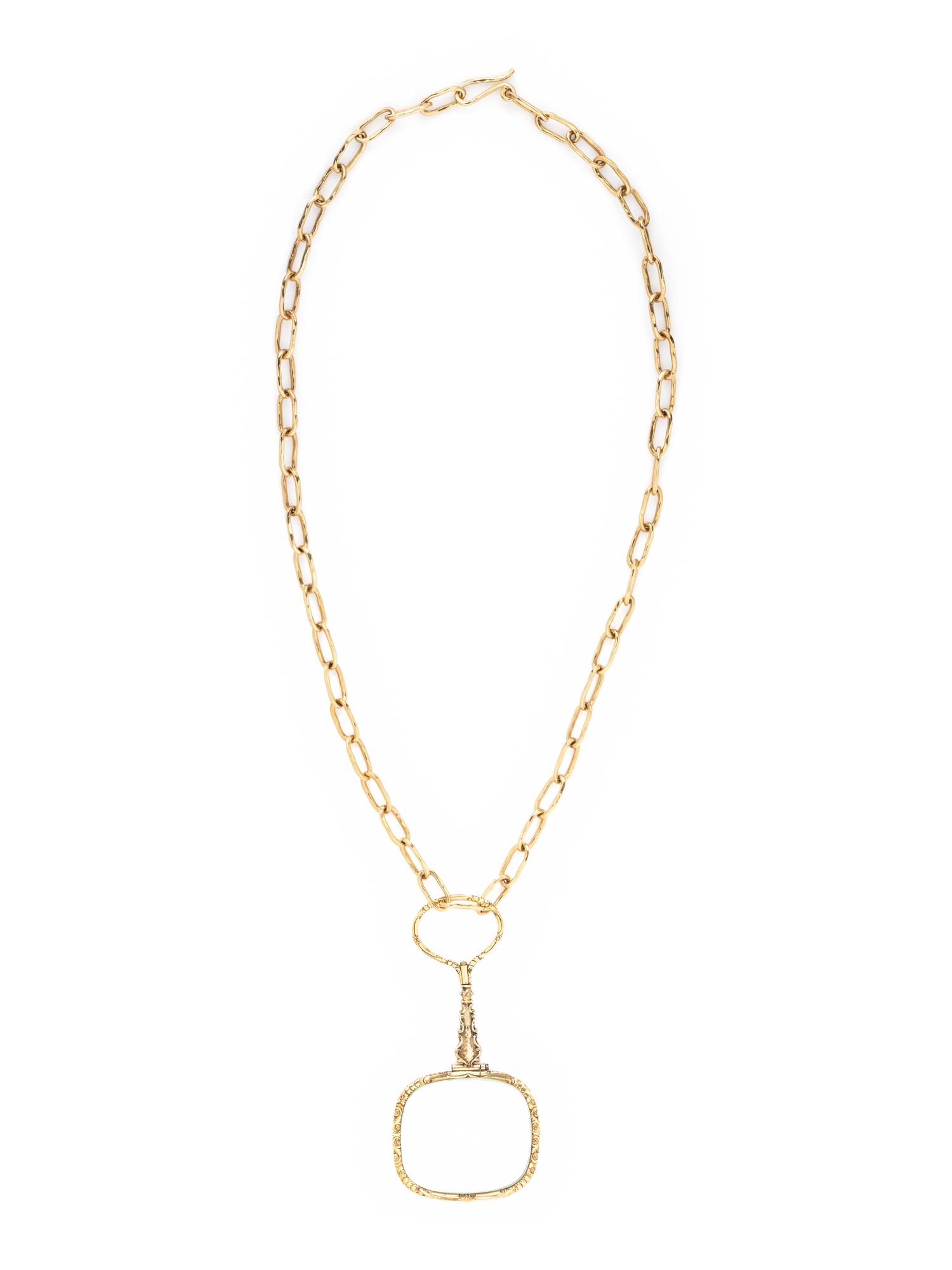 YELLOW GOLD MAGNIFYING GLASS PENDANT/NECKLACE