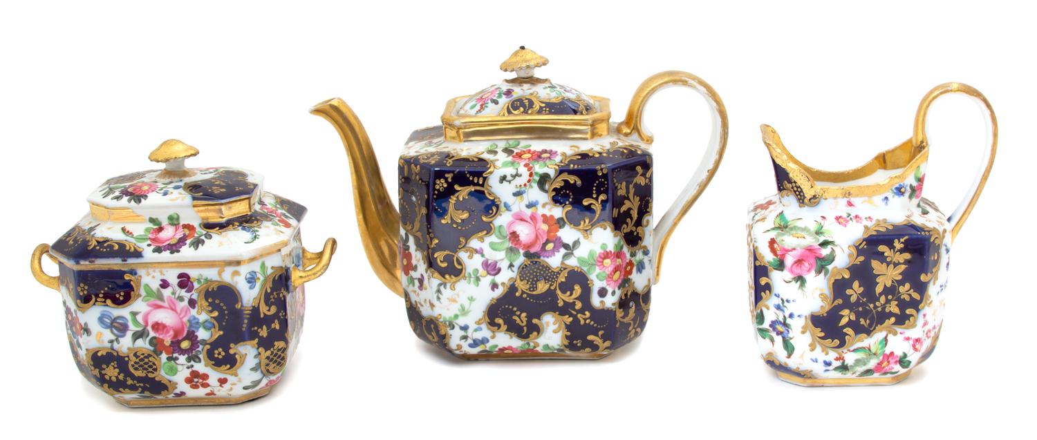 A Victorian Three-Piece Porcelain Tea Service Height of largest 6 1/2 inches. — 19TH CENTURY