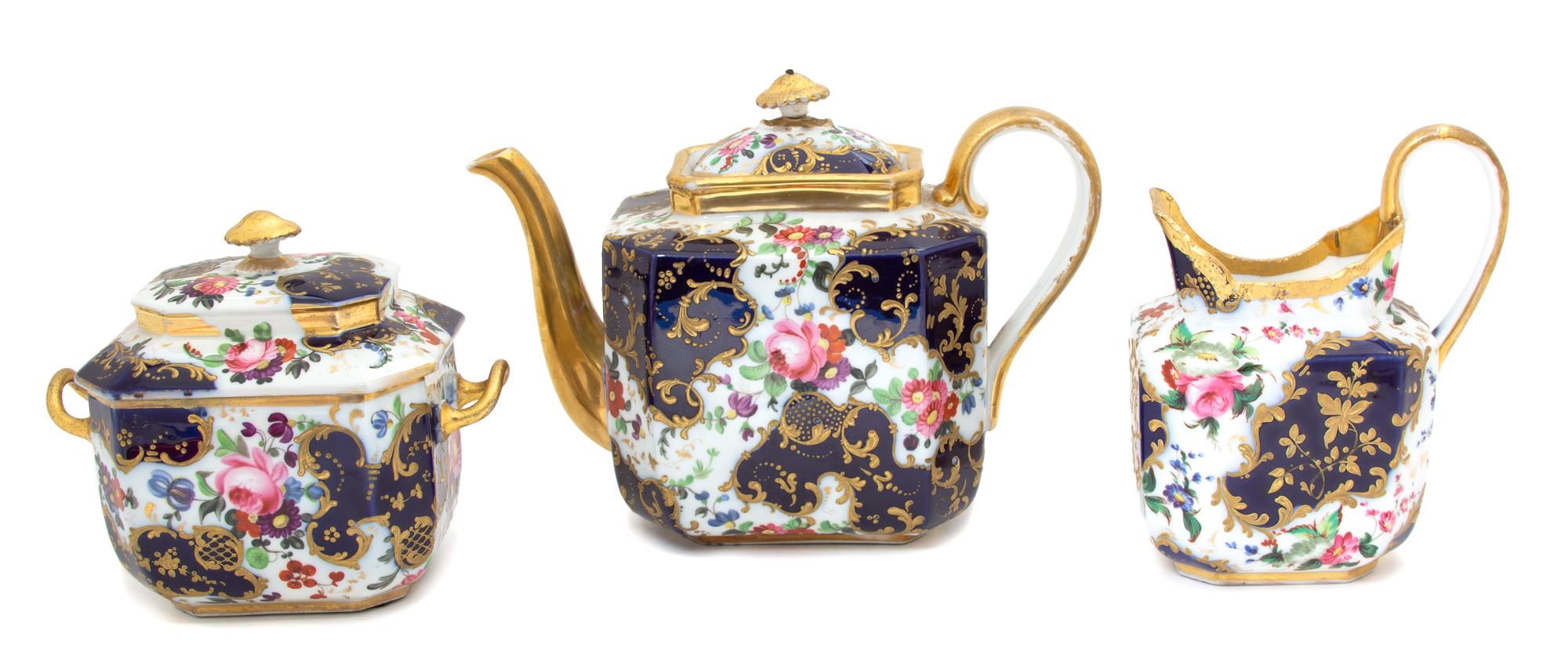 A Victorian Three-Piece Porcelain Tea Service Height of largest 6 1/2 inches. — 19TH CENTURY