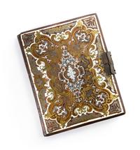 A Continental Ivory, Brass and Silver Inlaid Portfolio, Height 11 1/8 x width 8 3/4 inches.