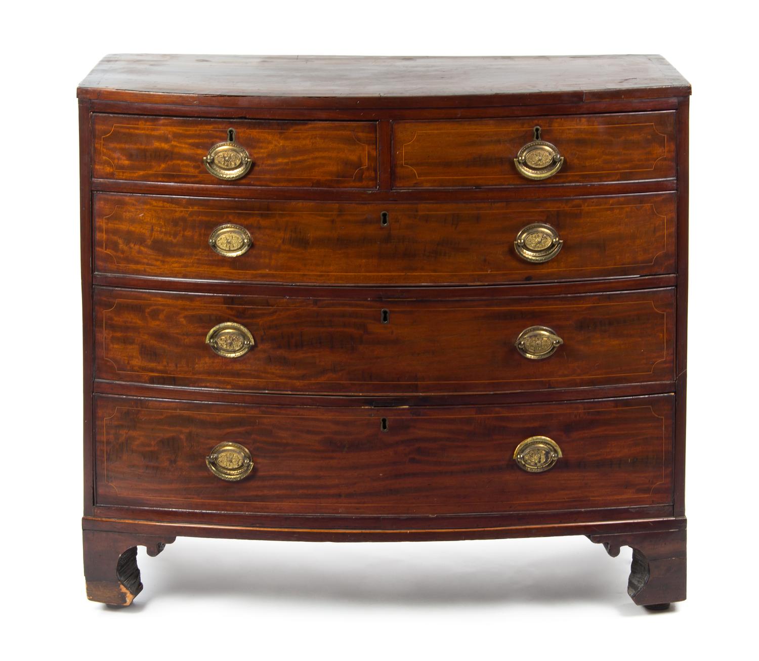 A George III Mahogany Chest of Drawers, EARLY 19TH CENTURY, Height 37 1/4 x width 42 x depth 24 inches. — EARLY 19TH CENTURY,