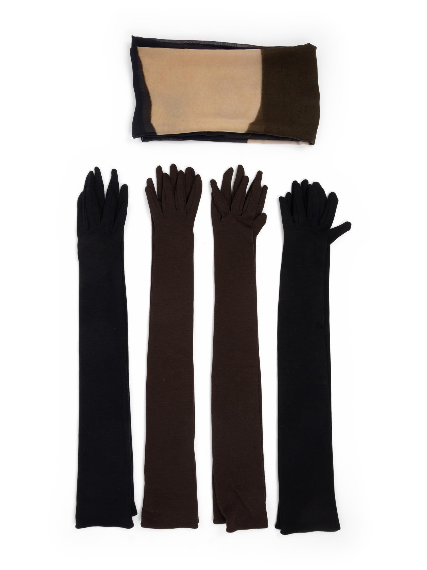 Five Ralph Rucci Accessories: Four Knit Gloves, One Scarf, 2000-10s