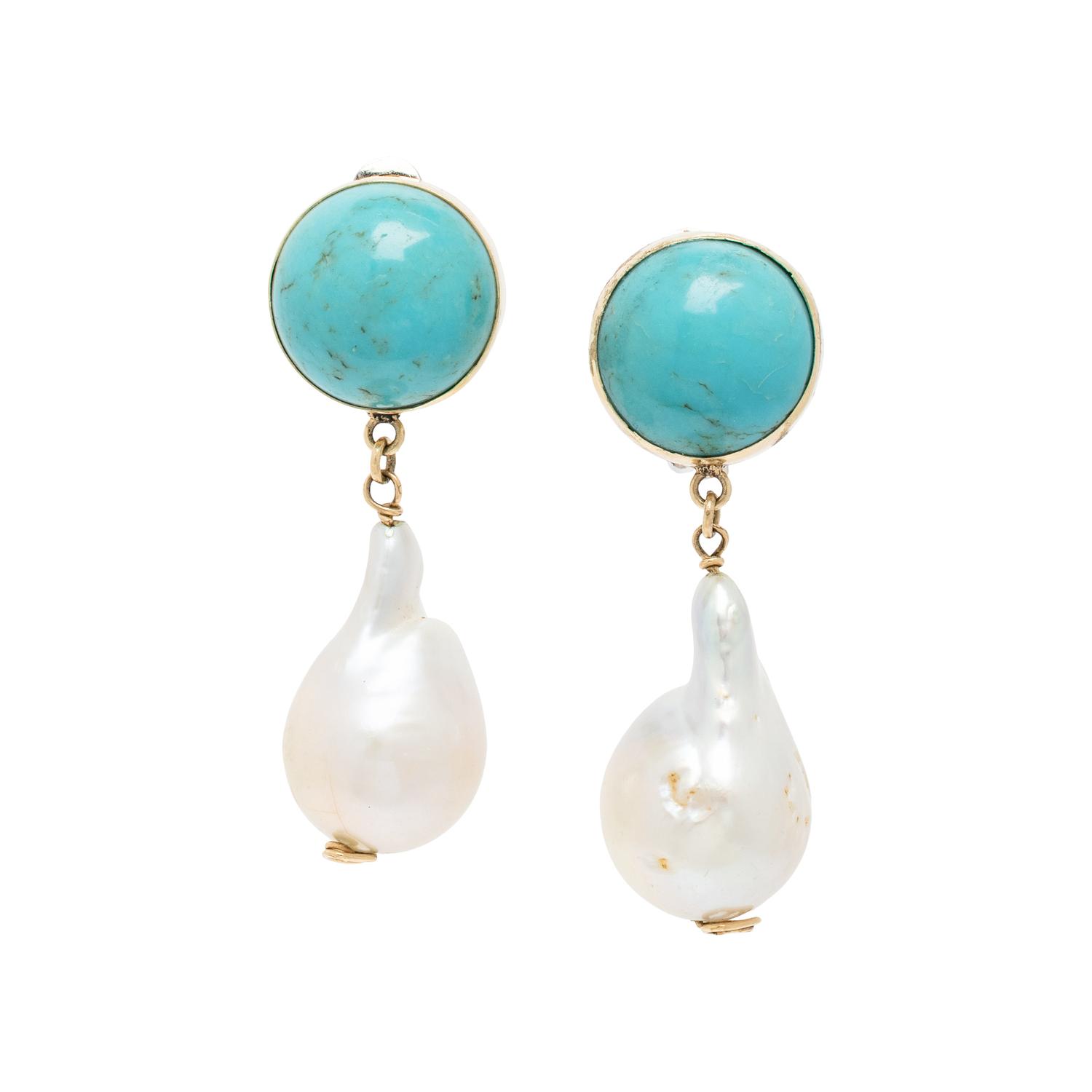 TURQUOISE AND BAROQUE CULTURED PEARL EARRINGS
