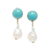 TURQUOISE AND BAROQUE CULTURED PEARL EARRINGS