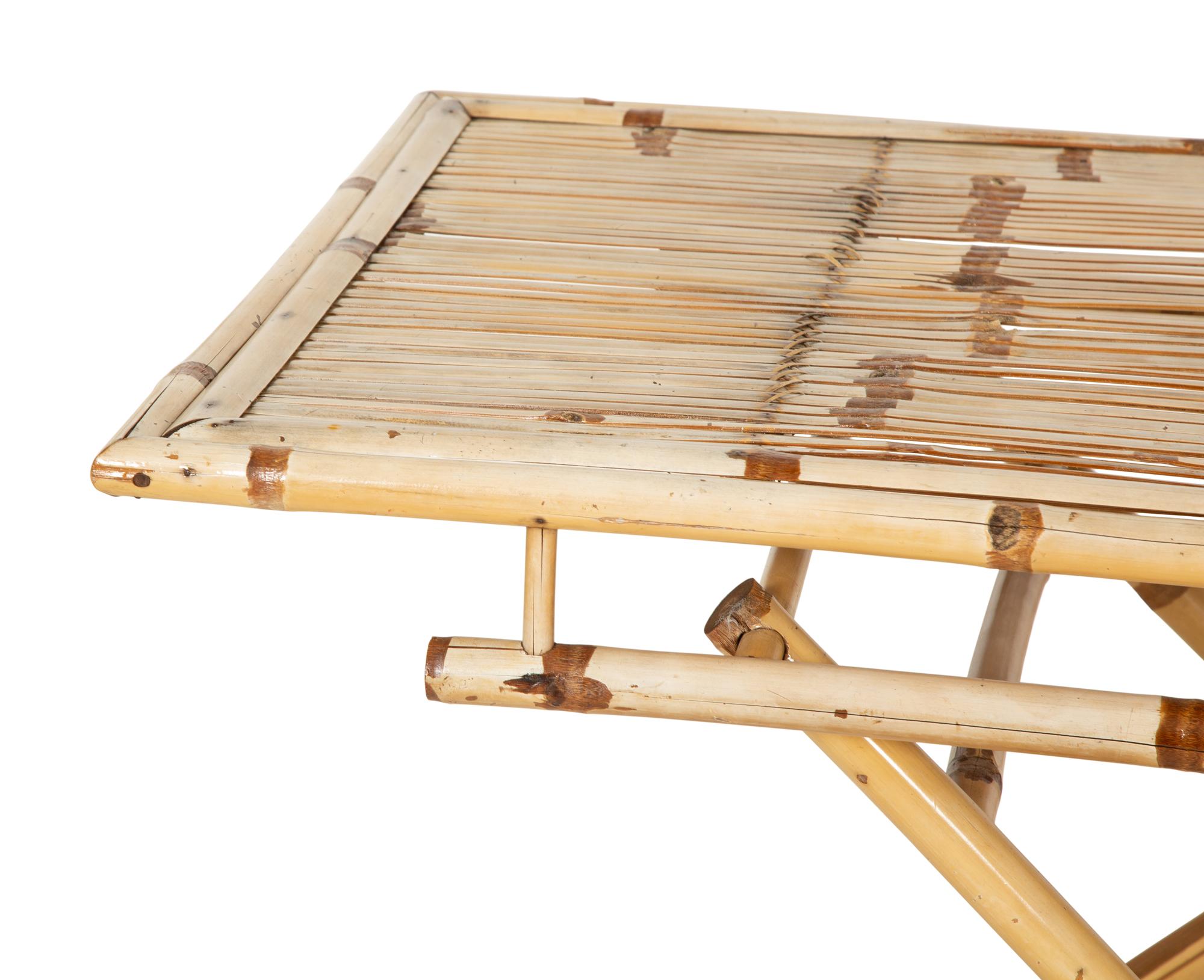 A Contemporary Bamboo Folding Table and Four Folding Chairs