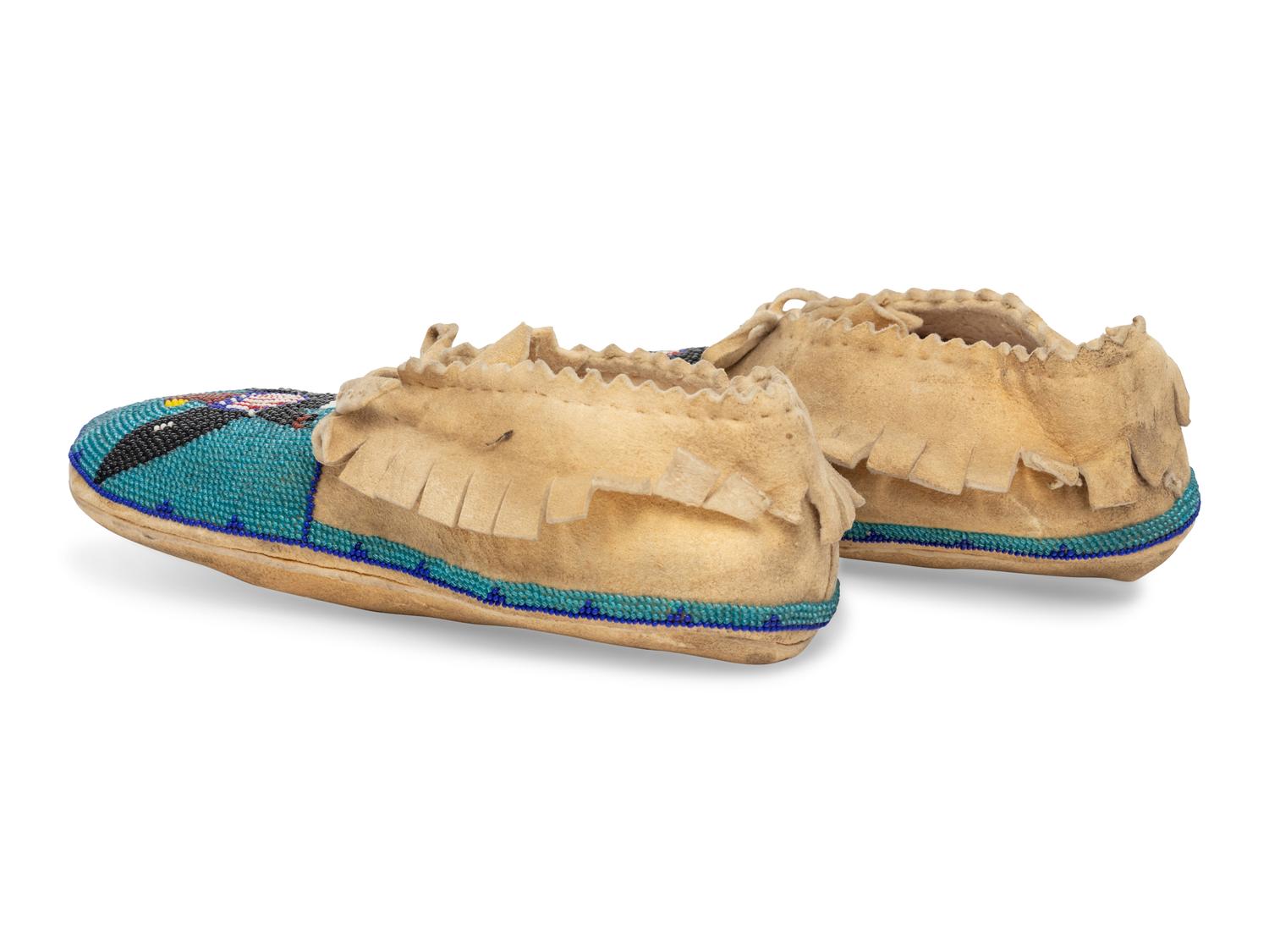 A Pair of Plateau Beaded Hide Moccasins