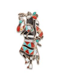 Zuni Channel Inlay Snake Dancer Brooch