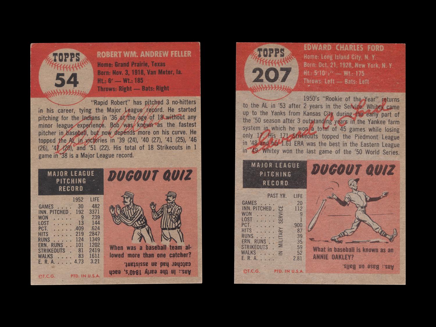 A Group of Two 1953 Topps Hall of Fame Baseball Cards,