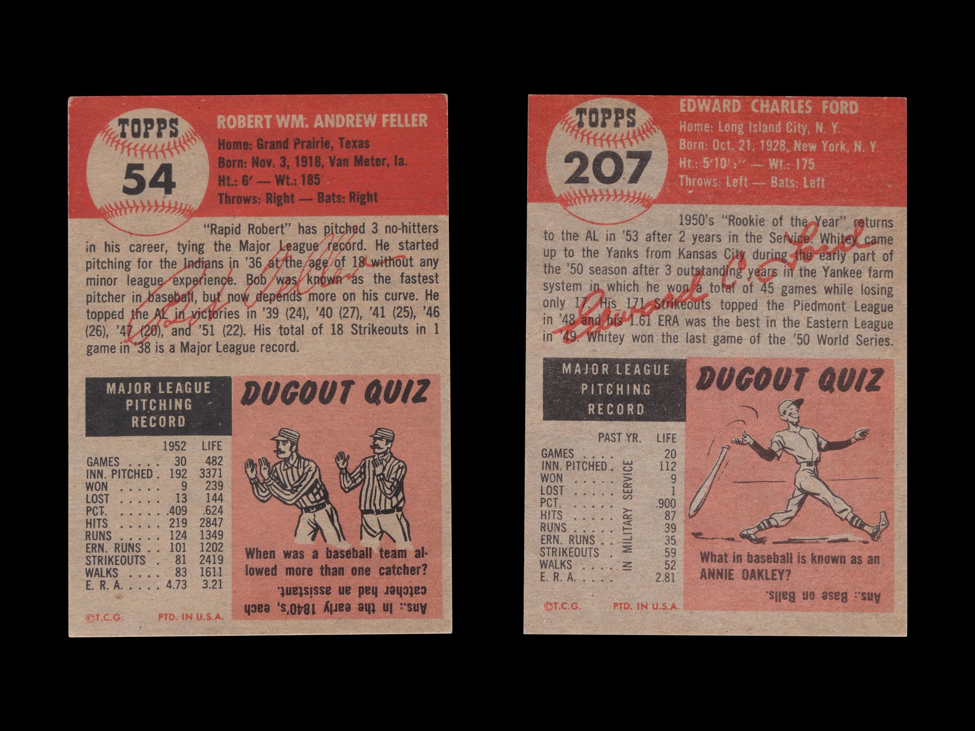 A Group of Two 1953 Topps Hall of Fame Baseball Cards,