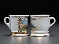 Two Porcelain Occupational Shaving Mugs of Avian Interest