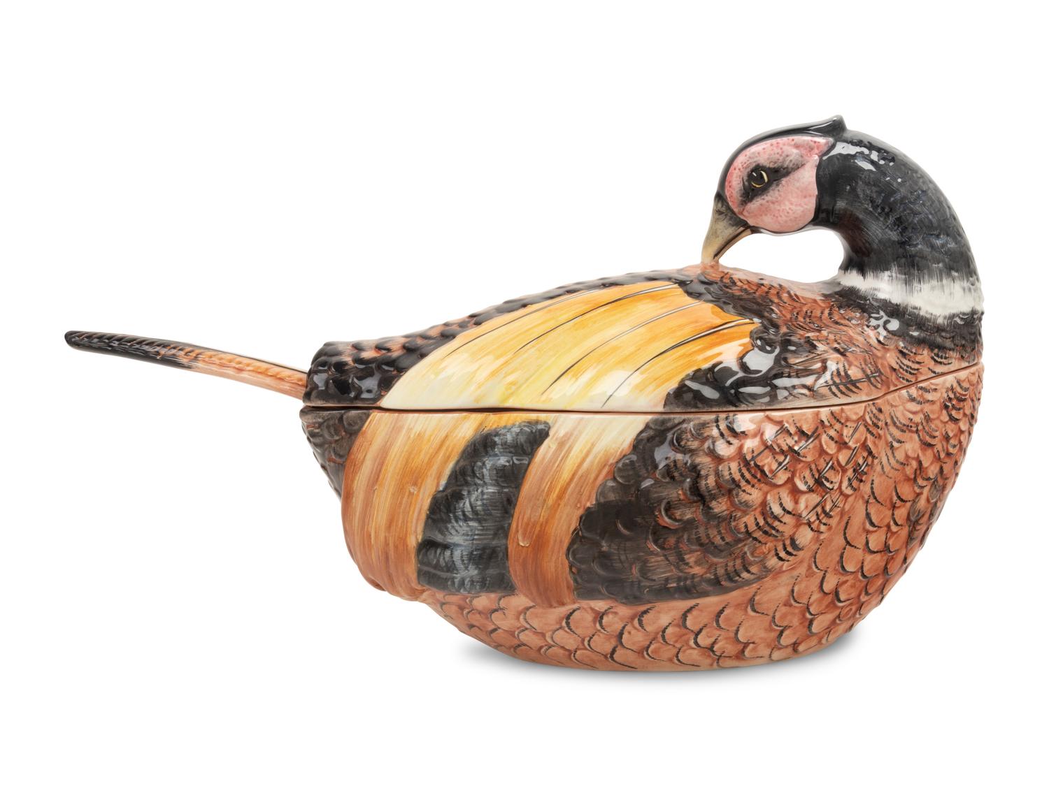 An Italian Glazed Ceramic Pheasant Tureen
