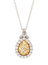 A Bicolor Gold, Fancy Intense Yellow Diamond and Diamond Pendant/Necklace, 2.70 dwts.