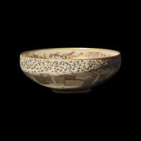 A Fine Japanese Satsuma Type Enameled Pottery Bowl, Meiji Period