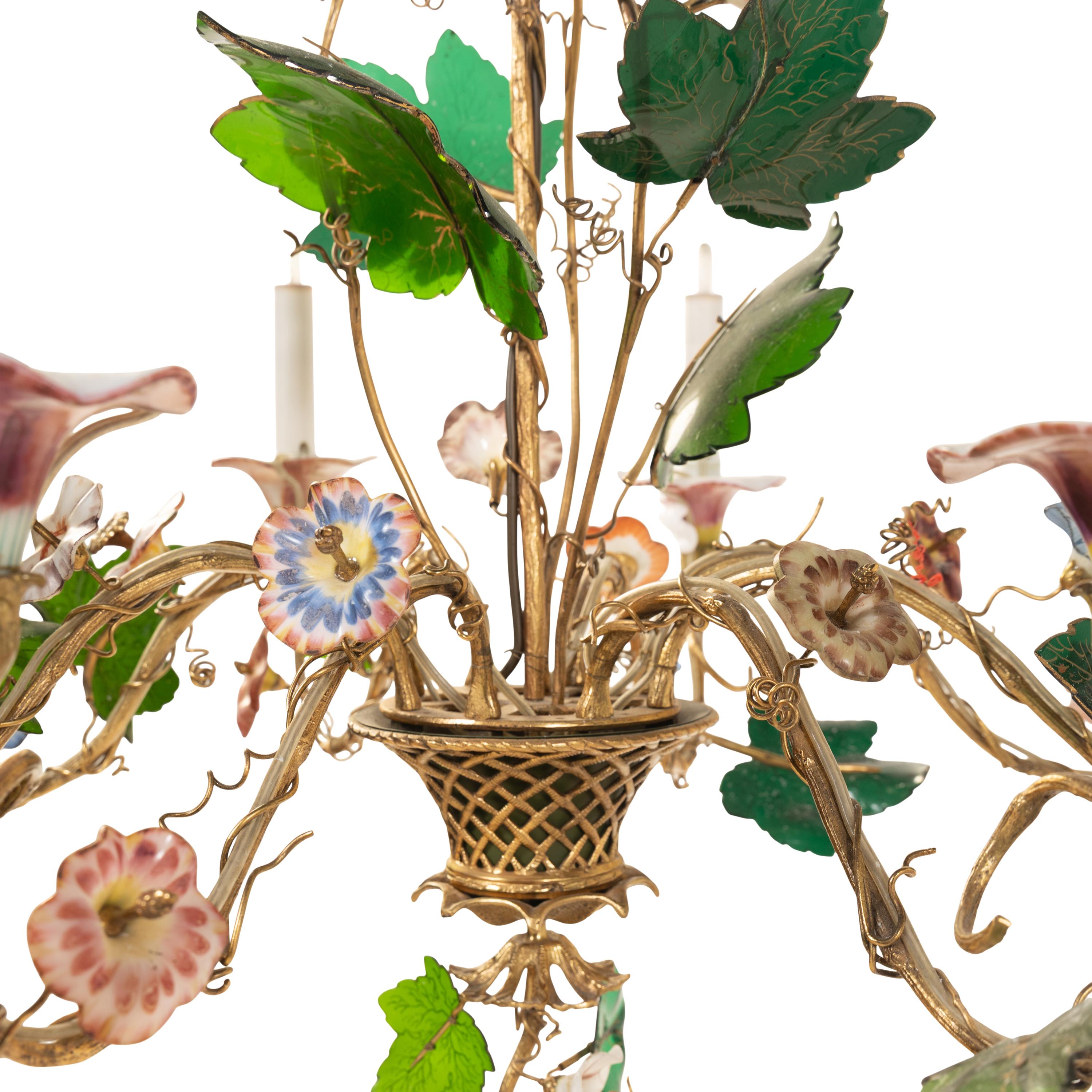 A French Gilt Bronze, Glass and Porcelain Chandelier