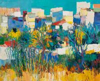 Nicola Simbari, (Italian, 1927-2012), Rooftops in Gaeta, 1963