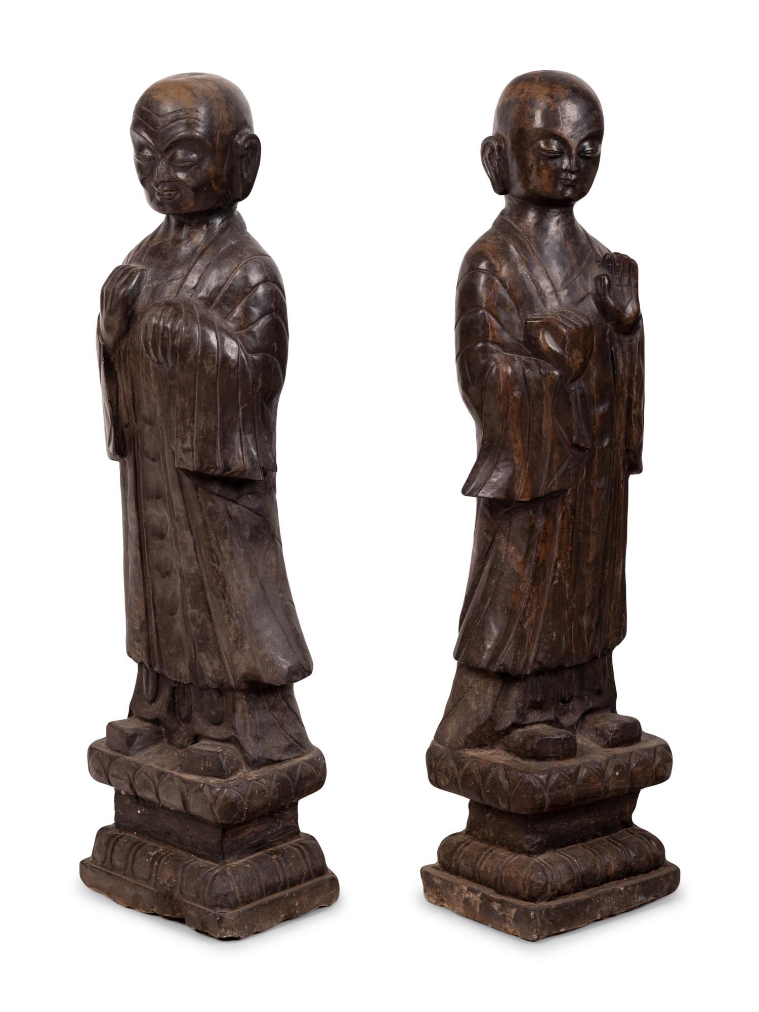 A Pair of Chinese Carved Marble Figures